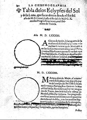 Tabla delos Eclypfes del Sol y dela Luna, qu fuccederan dende el fin ...