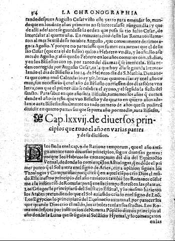 Cap.lxxvij.de diuerfos principios que tuvo el año en varias partes y de fu diuifion