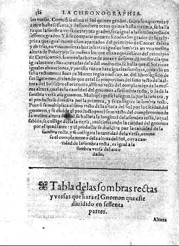 Tabla delas fombras rectas y verlas que hara el Gnomon que efte diuidido en feffenta partes