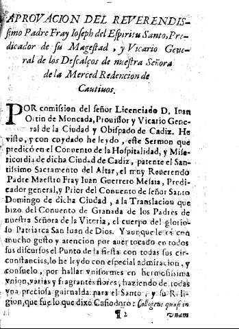 Aprovacion del reverendifimo Padre Fray Ioseph del Efpiritu Santo,Predicador de fu Mageftad ...