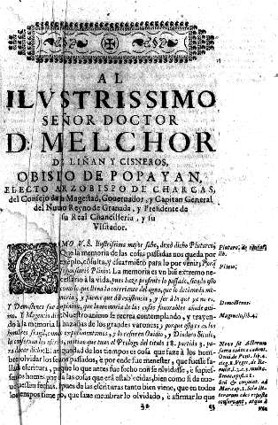 Al ilvstrissimo señor doctor D. Melchor de Liñan y Cisneros, Obispo de Popayan ...