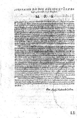 Aprobacion de Don Alonso Nvñez de Caftro, coronifta de fu Mageftad