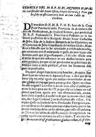 Censura del M.R.P.M.Fr. Antonio Navarro ...