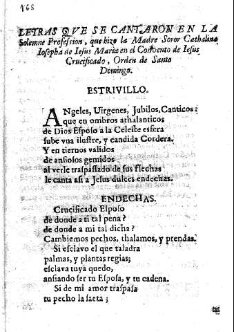 Letras qve se cantaron en la Solemne Profefion, que hizo la Madre Soror Cathalina Iofepha de Iefus Maria ...