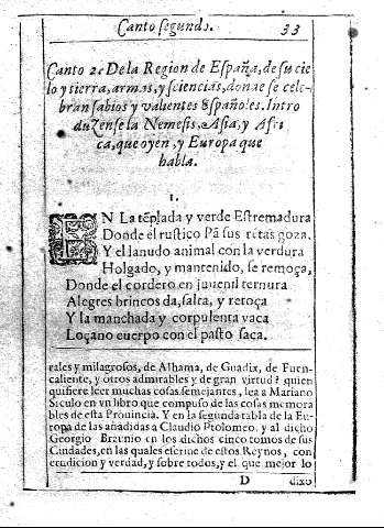 Canto 2. De la Region de España, de su cielo y tierra, armas, y sciencias ...