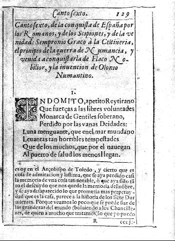 Canto sexto, de la conquista de España por los Romanos, y de los Scipiones, y de la venidade Sempronio Graco à la Celtiveria ...
