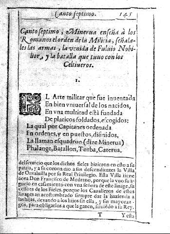 Canto septimo, Minerva enseña à los Romanos el orden de la Milicia ...