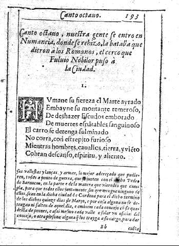 Canto octavo, nuestra gente se entro en Numancia ...