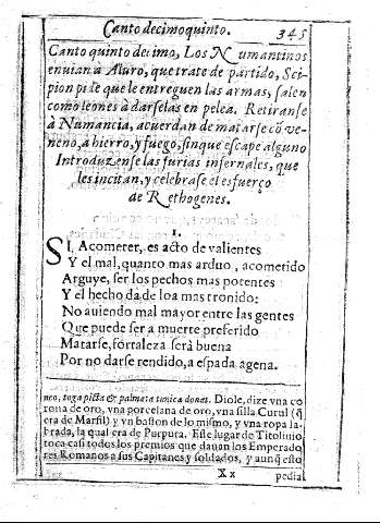Canto quinto decimo, Los Numantinos envian à Alvro, que trate de partido ...