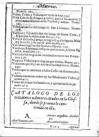 Catalogo de los trezientos Autores citados en la Glossa, donde se preuva lo contenido en ella