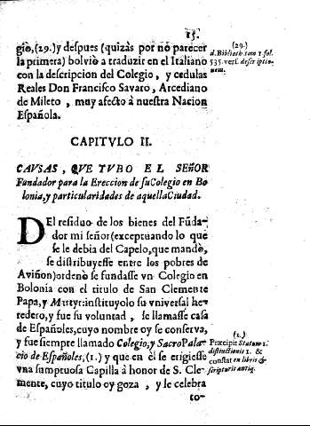 Capitulo II. Cavsas, qve tubo el señor Fundador para la Ereccion de suColegio en Bolonia,y particularidades de aquellaCiudad