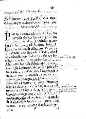 Capitulo III. Descrivese la fabrica del Colegio Mayor de Bolonia en la forma, que estava y oy està