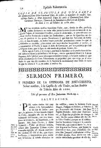 Sermón Primero, y Primero de la Epifanía de Jesu-christo