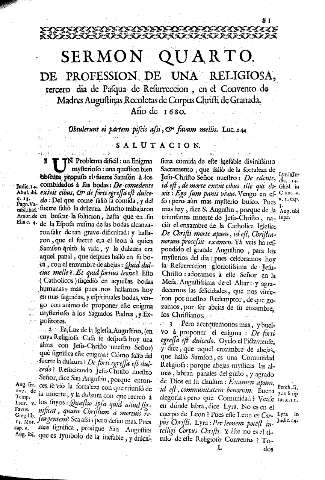 Sermon Quarto. De Profession de una religiosa