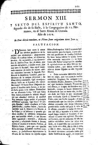 Sermón XIII. Y Sexto del Espiritu Santo, Segundo dia de su Fiesta, à la Congregacion de 72 hermanos, en el Sacro Monte de Granada