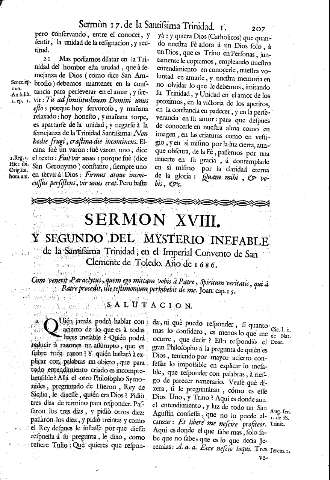 Sermon XVIII. Y Segundo del Mysterio Inefable de la Santisima Trinidad