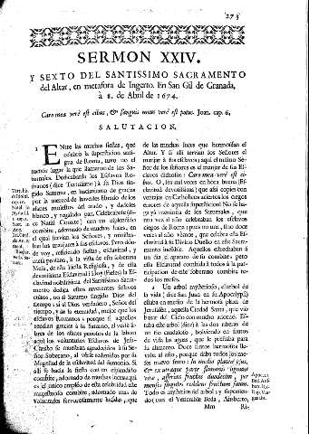 Sermon XXIV. Y Sexto del Santissimo Sacramento del Altar, en metaforra de Ingerto