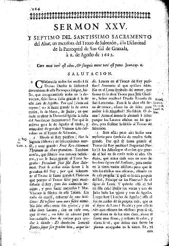 Sermon XXV. Y Septimo del Santissimo Sacramento del Altar, en metafora del Trono de Salomòn