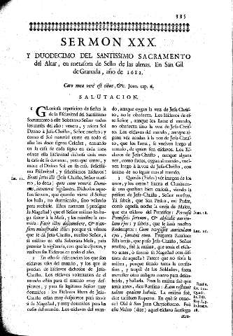 Sermon XXX. Y Duodecimo del Santissimo Sacramento del Altar, en metafora de Sello de las almas