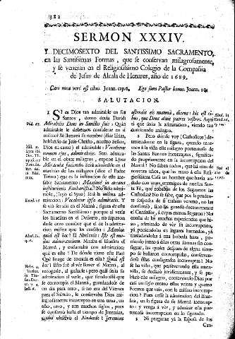 Sermon XXXIV. Y Decimosexto del Santissimo Sacramento, en las Santissimas  Formas