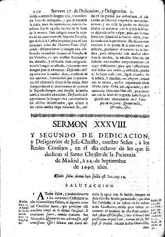 Sermon XXXVIII. Y Segundo de Dedicacion y Desagravios de Jesu-Christo