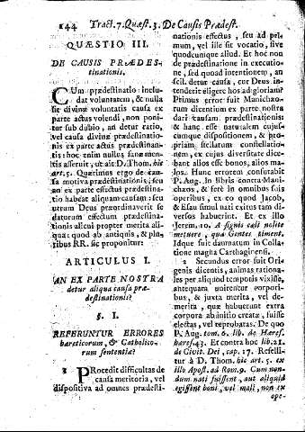 Quaestio III. De causis Praedestinationi