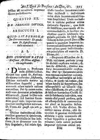 Quaestio III. De Personis Divinis