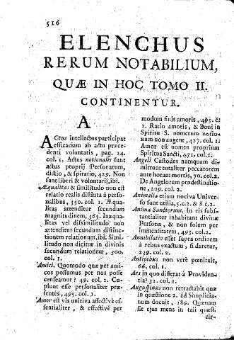Elenchus rerum notabiblium quae in hoc Tomo II continentur
