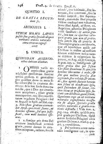 Quaestio I. De Gratia secundum Fe