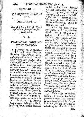 Quaestio I. De objecto formali Fidei