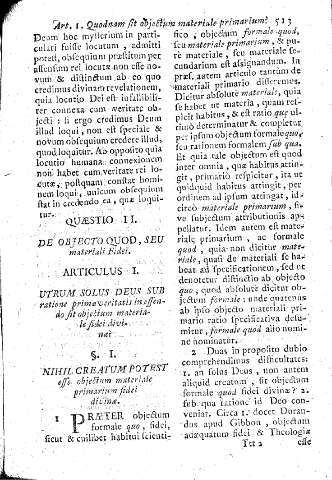 Quaestio II. De objecto quod, seu materiali Fidei