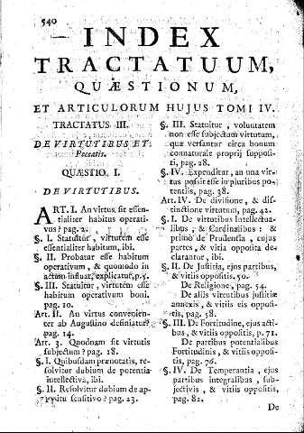 Index Tractatuum, Quaestionum, et Articulorum huius Tomi IV