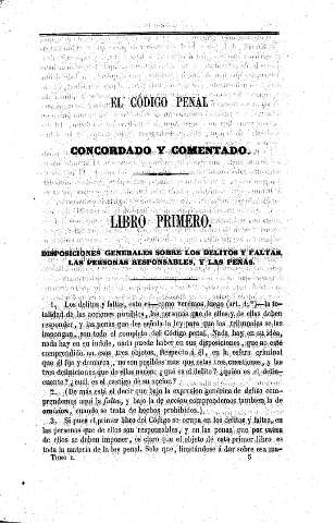 Libro Primero. Disposiciones generales sobre los delitos y faltas, las personas responsables y las penas