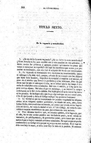 Título Sexto. De la vagancia y mendicidad