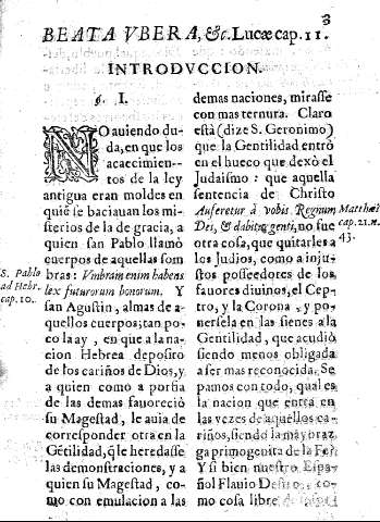 Beata vbera, etc. Lucae cap.II. Introdvccion. I.