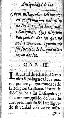 Otros milagrosos testimonios en confirmacion del culto de las Sagradas Imagenes, i Reliquias ... Cap. III.