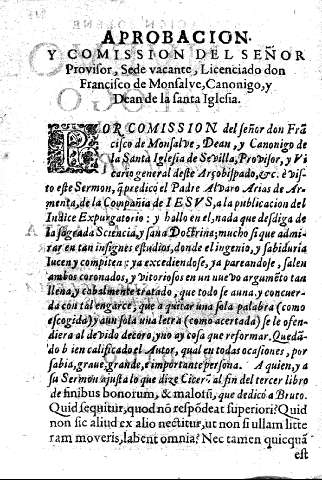 Aprobvacion y comission del señor provisor, Sede vacante, Licenciado don Francisco de Mosalve,Canonigo,y Dean de la santa Iglesia