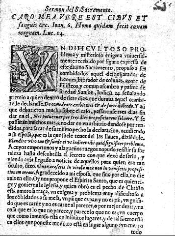 Sermon del S.Sacramento. Caro meavere est cibvs et sanguis etc. Ioan. 6. Homo quidam fecit caenam magnam. Luc. 14.