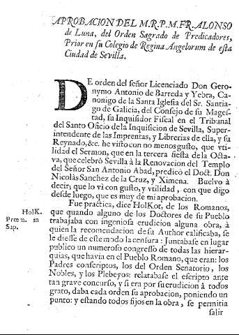 Aprobacion del M.R.P.M.FR.Alonso de Luna, del Orden Sagrado de Predicadores, Prior en su Colegio de Regina Angelorum de esta Ciudad de Sevilla