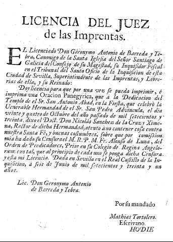 Licencia del juez de las Imprentas