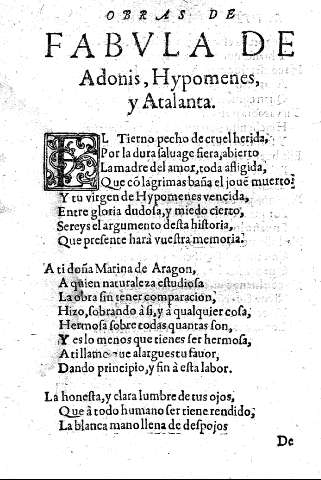 Fabvla de Adonis, Hypomenes, y Atalanta