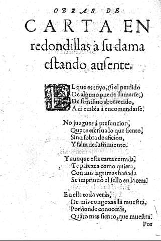 Carta en redondillas a su dama estando ausente
