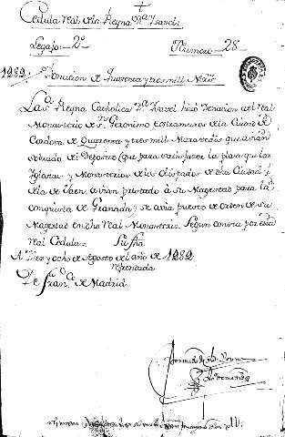 Cedula rela dela Reyna Dª Ysabel: Legajo:2º- Numero-28-