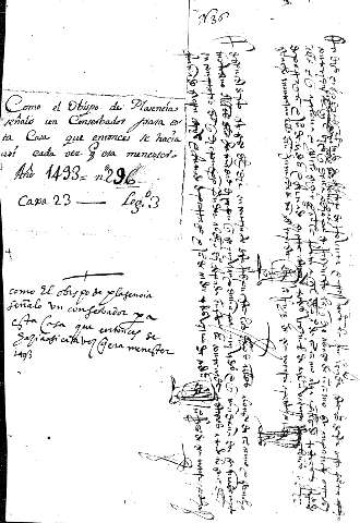 Como el Obispo de Plasencia señaño un Coserbados para esta Casa que entonces se hacía así cada vez q era menester. Año 1493= nº.296 Caxa 23 - Legº.3