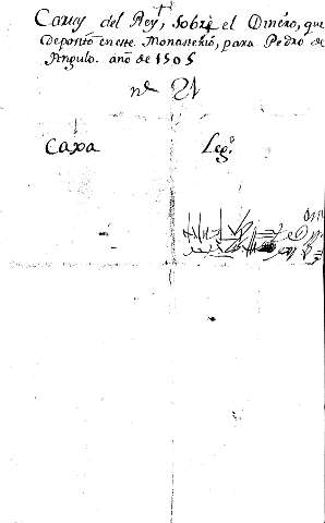 Cartas del Rey, sobre el Dinero, que deposíto en este Monasterio, para Pedro de Angulo. año de 1505. n.21