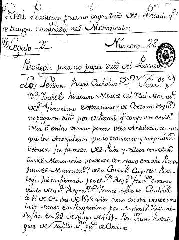 Real Privilegio para no pagar dios del Percado