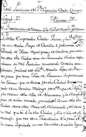 Real Provision del Son. Emperador Carlos Quinto: Legajo-2º- Numero-28-