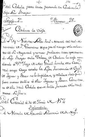 Real Cedula para traer pastando en Cordovala vieja seis Bueyes: Legajo-2º- Numero-28-
