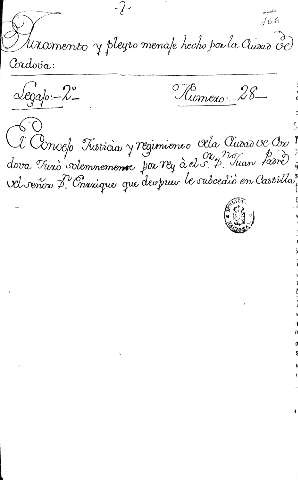 Juramento y pleyto menaje hecho por la Ciudad Cordova: Legajo:2º- Numero:-28-