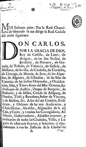 Mui Señores mios : Por la Real Chancillerìa de Granada se me dirige la Real Cedula ... 